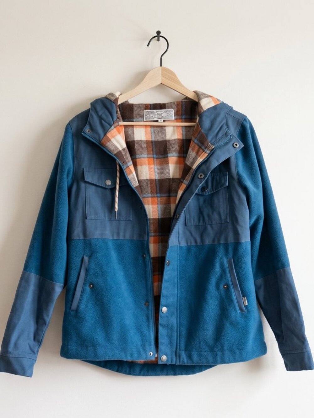 Poler Stuff Pinyon Wool Canvas Hooded Jacket Plaid Lined Teal Blue Women's XS